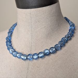 Baked Beads Blue Foil Glass Bead Necklace | Adjustable | Boho